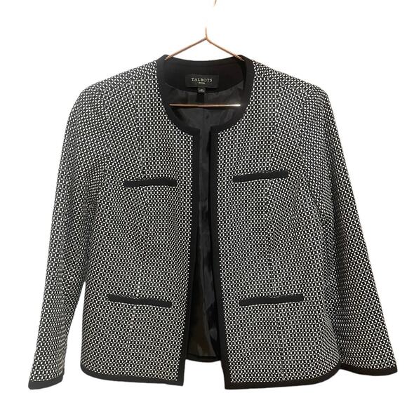 Talbots Jackets & Blazers - Talbots collarless black and white open front jacket blazer size 2 petite